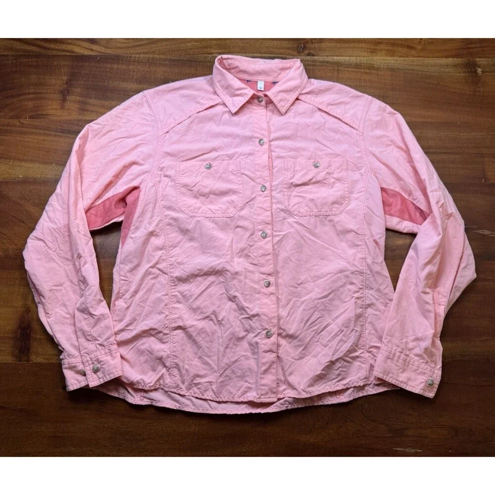 Solumbra Pink Sun Protective Long Sleeve Button Up Shirt Women Size M Mesh Vent